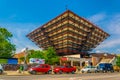 BRATISLAVA, SLOVAKIA, MAY 28, 2016: Slovak Radio (Slovensky rozhlas) building shaped like an inverted pyramid in
