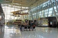 Departure hall of Bratislava airport and the old plane hangs from the ceiling, Bratislava, Slovakia