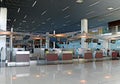 Check-in registration desks in departure hall of Bratislava airport, Slovakia