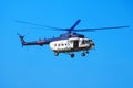 Helicopter of Ministry of the Interior of the Slovak Republic in the blue sky, Bratislava, Slovakia