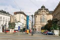 The monumental ensembles of Ludovit Stur and the students left and building of Slovak State Philharmonic right Royalty Free Stock Photo