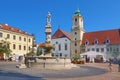 People near Roland Fountain at Main Square in Bratislava Old Town near City hall, Bratislava, Slovakia Royalty Free Stock Photo