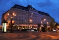 View of Carlton hotel at Hviezdoslavovo namestie in the Old Town near Slovak National Theatre in the evening, Bratislava, Slovakia Royalty Free Stock Photo