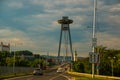 Bratislava,Slovakia: UFO bridge over Danube river in Bratislava, Slovakia