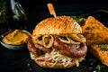 Bratwurst burger with onion rings