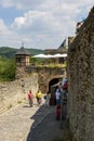 Tourists inspecting of the castle of Marksburg in Germany