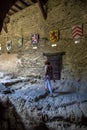 Tourists inspecting of the castle of Marksburg in Germany