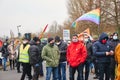Demonstrators wearing face masks protest against the meeting of the AFD party
