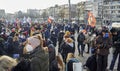 People gather at Schlossplatz to demonstrate at a rally against the march of Corona deniers