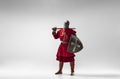 Brave armored knight fighting isolated on white studio background