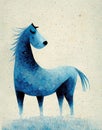 brave blue horse, standing scene, fairytale illustration, ai generated image