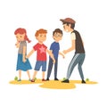 Brave Boy Trying to Stop Boy Who Bullying Kids Vector Illustration