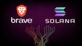 Brave Browser logo and Solana blockchain symbol with circuit board tracks on dark background. Brave now Integrates with Solana to Royalty Free Stock Photo