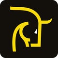 Brave bull head icon in yellow and black in lineal geometric style. Royalty Free Stock Photo