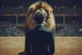 A Brave businessman facing a big lion Generative AI