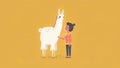 A brave child stands with a hand outstretched as a curious llama gently nuzzles it. The childs face is a mix of wonder