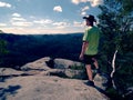 Brave cowboy camping and hiking. Man in cowboy hat walk Royalty Free Stock Photo