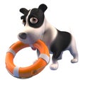 Brave 3d puppy dog comes to the rescue with a lifering life preserver, 3d illustration Royalty Free Stock Photo