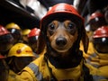 Brave dachshund firefighter ready for action