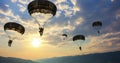 Brave Descent - Military Paratroopers Gracefully Landing with Parachutes in a Coordinated Display