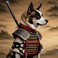 brave dog in the robe of a samurai knight