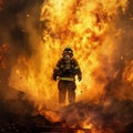 Brave Firefighter in an Epic Universal Firefight. Generative AI