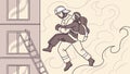Brave Firefighter Rescuing Person from Burning Building, vector design Generative AI Royalty Free Stock Photo