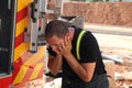 Brave firefighter washes his face