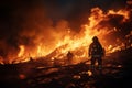 Brave firefighters battle towering flames