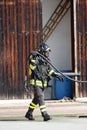 Brave firefighters with oxygen tank fire during an exercise held Royalty Free Stock Photo