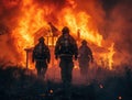 Brave firefighters at work trying to put out a fire