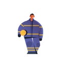 Brave fireman holding helmet firefighter wearing uniform firefighting emergency service extinguishing fire concept flat