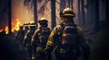 Brave Guardians of the Wild Volunteer Firefighters Battling a Raging Forest Fire with Courage. created with Generative AI