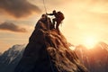 Brave Man climbing mountain. Generate Ai Royalty Free Stock Photo