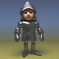 Brave medieval armoured knight stands in a chivalrous manner, 3d illustration