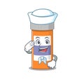 A brave sailor caricature design style of pills drug bottle ready to sail