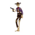 A brave Skull Cowboy Cartoon Illustration with a gun