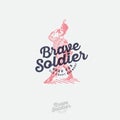 Brave Soldier logo. Beer label. Pub emblem. Engraved illustration of brave soldier and vintage lettering.