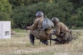 Brave soldiers attack the enemy`s World War II bunker.