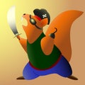 Brave squirrel pirate rushes to attack. vector illustration Royalty Free Stock Photo