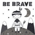 Brave tribal boy in Scandinavian style. Poster,childish print, card