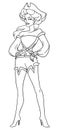 Brave vintage dressed pirate lady. Coloring page vector illustra