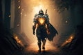 brave warrior in armor walking on glowing path Royalty Free Stock Photo