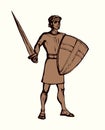 Warrior with sword. Vector drawing Royalty Free Stock Photo