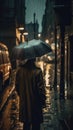 Braving the Storm: Person with Umbrella in Heavy Rain. Cinematic. Royalty Free Stock Photo