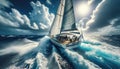 Braving the Waves: Majestic Sailboat Navigates Stormy Seas Royalty Free Stock Photo