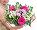 Brawny man s hand with a bouquet of flowers Royalty Free Stock Photo