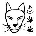 Brazen cat. Hand drawn vector illustration of cat face with paw. Cat Isolated objects on white background. Design