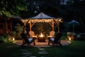 Brazier wooden canopy chairs. Generate Ai Royalty Free Stock Photo