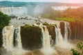 Brazil, America, Iguazu falls. Beautiful famous waterfall. Landscape with a view of the water jet. Seventh wonder of the world